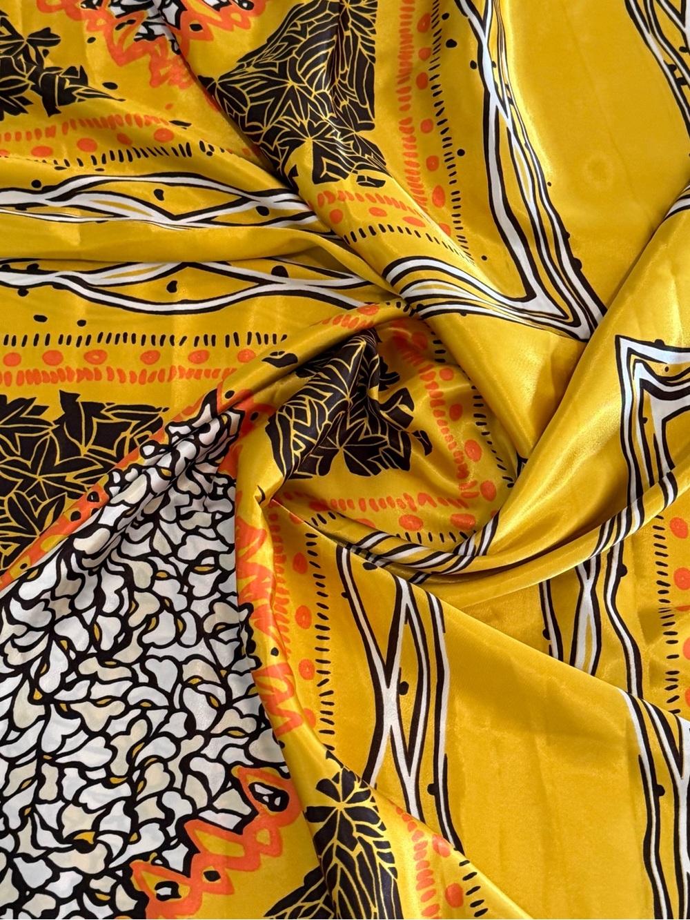 Vibrant Bright Yellow Patterned Satin Fabric
